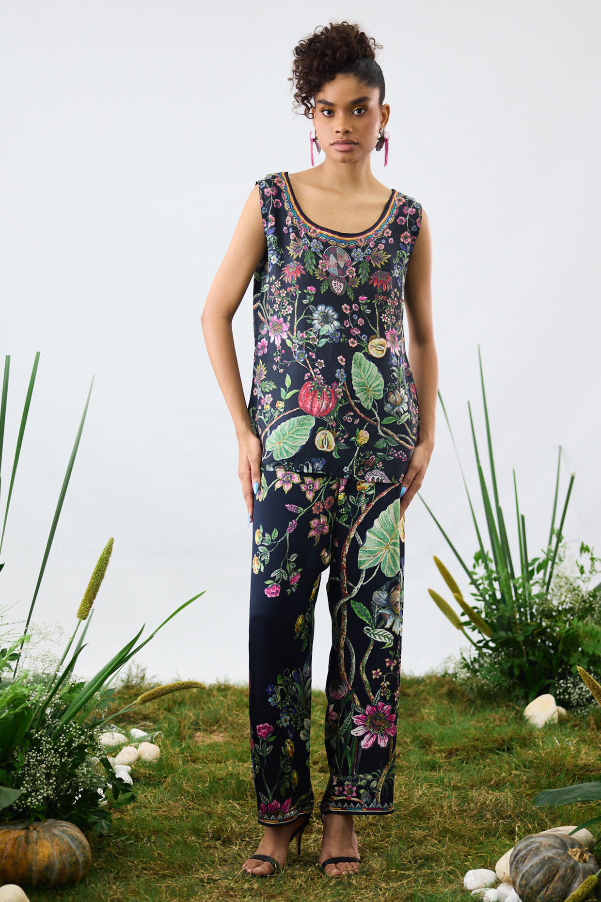Black Modal Satin Printed Camisole by Rajdeep Ranawat at Pernia's Pop Up Shop