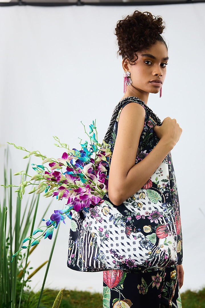 Black Modal Satin Printed Camisole by Rajdeep Ranawat at Pernia's Pop Up Shop