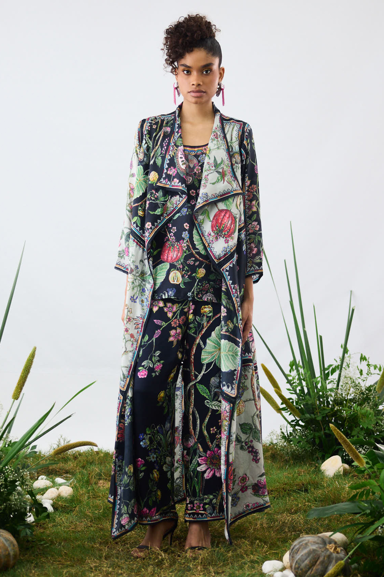 Black Modal Satin Printed Pants by Rajdeep Ranawat at Pernia's Pop Up Shop