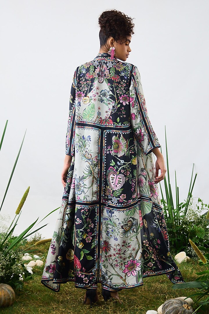 Black Modal Satin Printed Pants by Rajdeep Ranawat at Pernia's Pop Up Shop