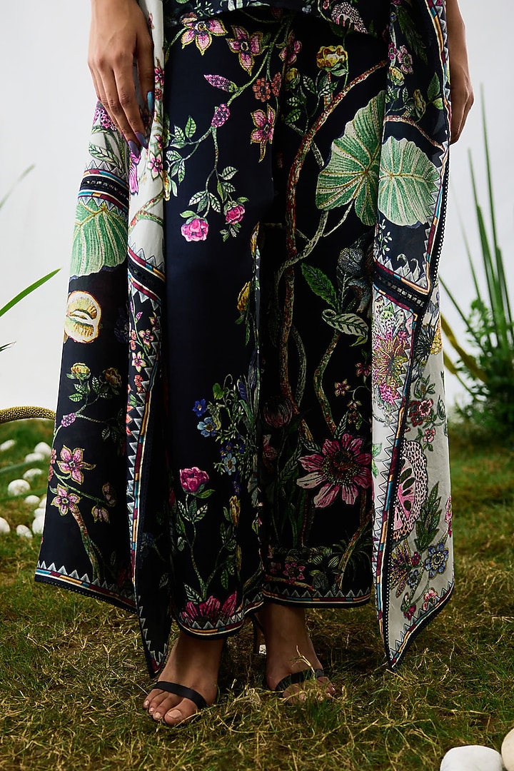 Black Modal Satin Printed Pants by Rajdeep Ranawat at Pernia's Pop Up Shop