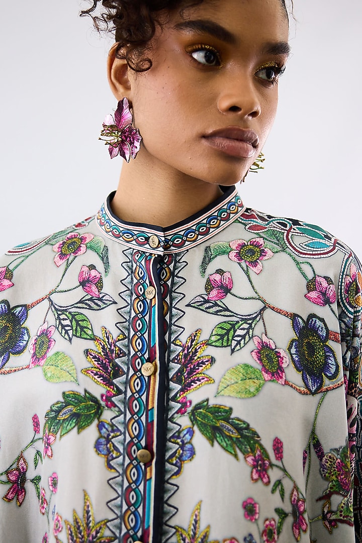 Taupe Silk Printed Boxy Kaftan Tunic by Rajdeep Ranawat at Pernia's Pop Up Shop