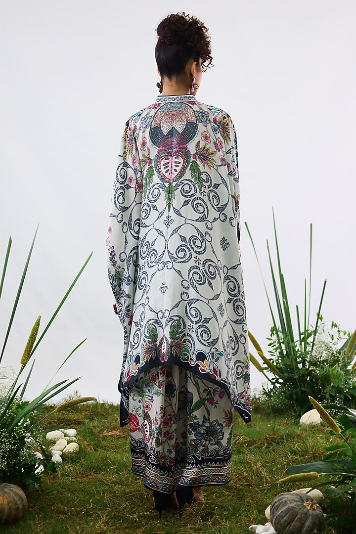 Taupe Modal Satin Printed Draped Skirt by Rajdeep Ranawat at Pernia's Pop Up Shop