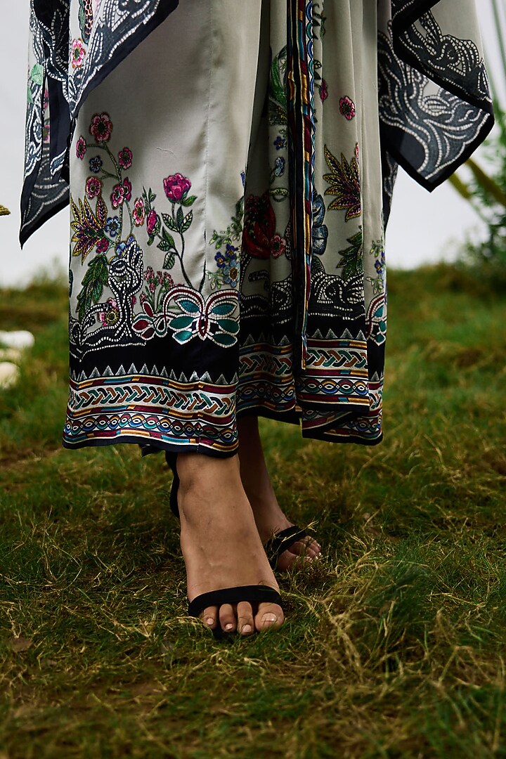 Taupe Modal Satin Printed Draped Skirt by Rajdeep Ranawat at Pernia's Pop Up Shop