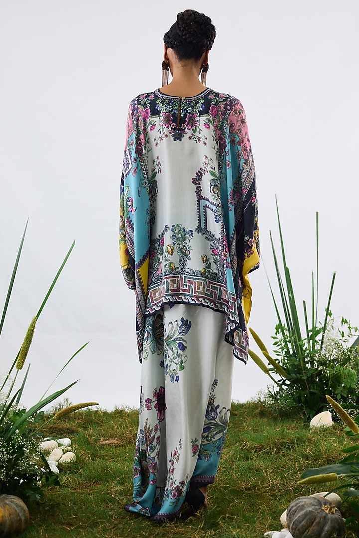 Aqua & Slate Grey Silk Printed Top by Rajdeep Ranawat at Pernia's Pop Up Shop