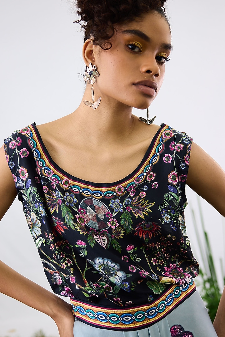 Black Modal Satin Printed Camisole by Rajdeep Ranawat at Pernia's Pop Up Shop