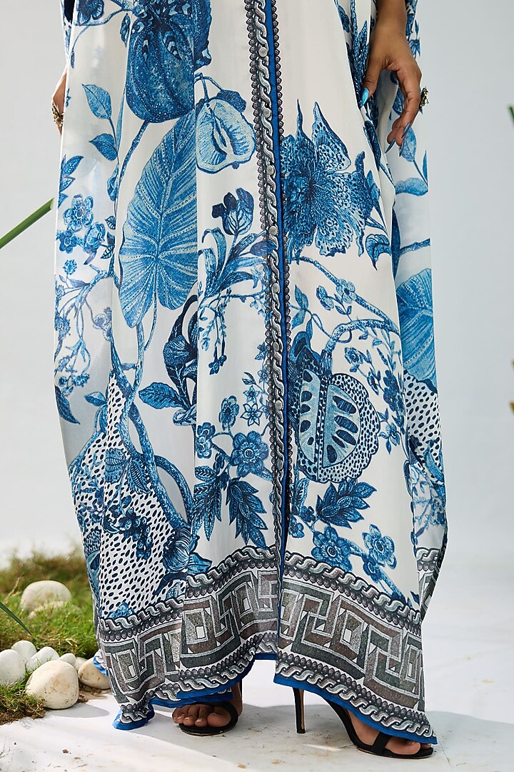 Blue & White Silk Printed Boxy Kaftan Tunic by Rajdeep Ranawat at Pernia's Pop Up Shop