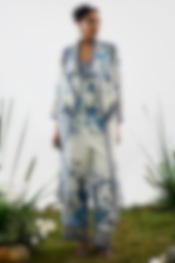 Blue & White Cotton Linen Pants by Rajdeep Ranawat at Pernia's Pop Up Shop