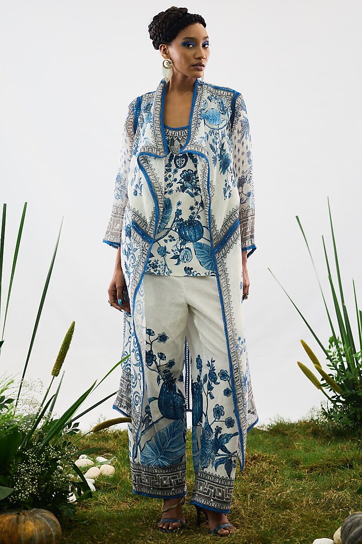 Blue & White Cotton Linen Pants by Rajdeep Ranawat at Pernia's Pop Up Shop