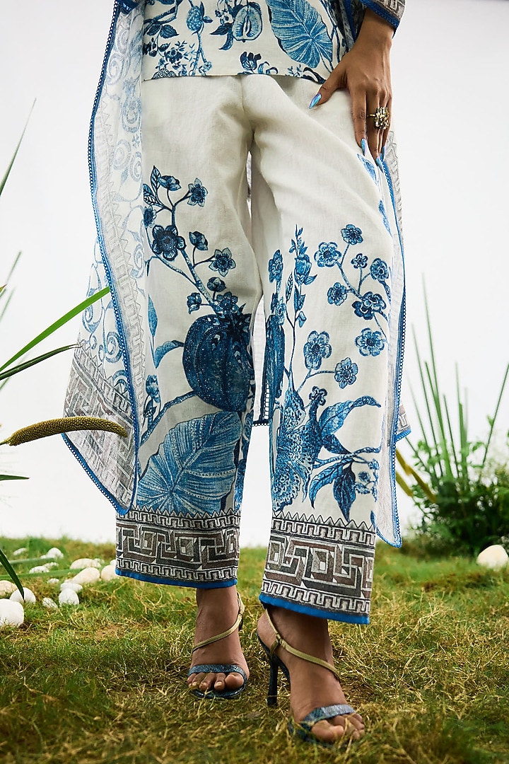 Blue & White Cotton Linen Pants by Rajdeep Ranawat at Pernia's Pop Up Shop