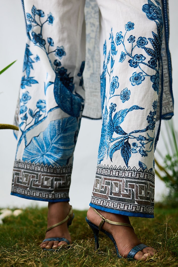 Blue & White Cotton Linen Pants by Rajdeep Ranawat at Pernia's Pop Up Shop