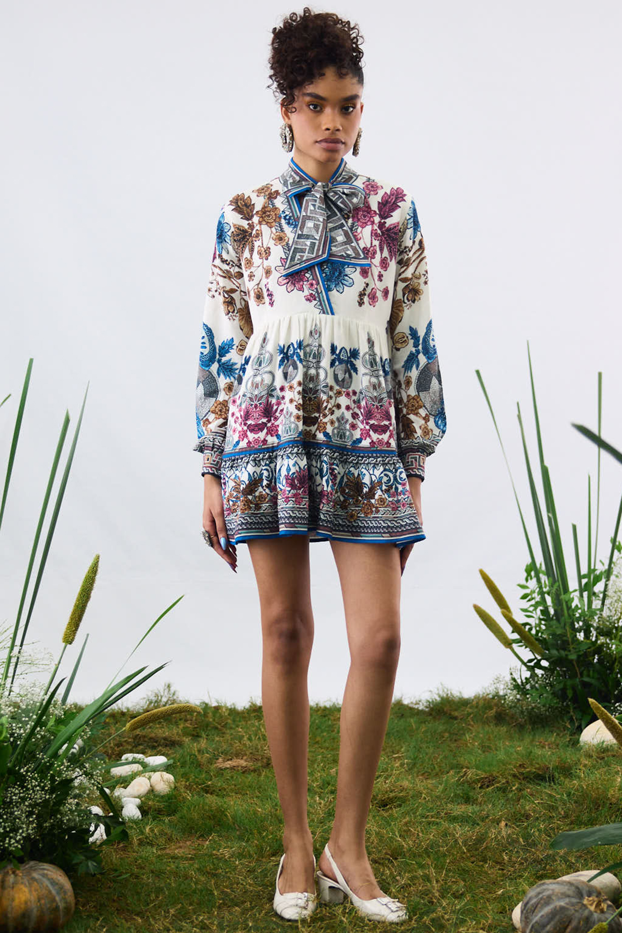 White Cotton Linen Flex Printed Mini Vacation Dress by Rajdeep Ranawat at Pernia's Pop Up Shop