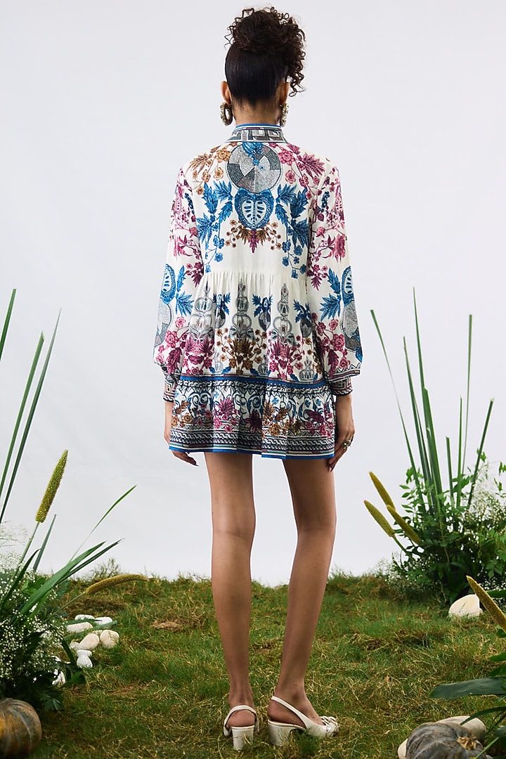 White Cotton Linen Flex Printed Mini Vacation Dress by Rajdeep Ranawat at Pernia's Pop Up Shop