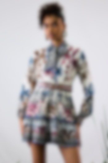 White Vegan Leather Printed Belt by Rajdeep Ranawat at Pernia's Pop Up Shop