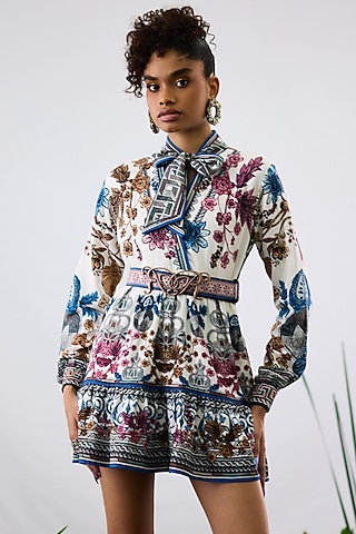 White Vegan Leather Printed Belt by Rajdeep Ranawat