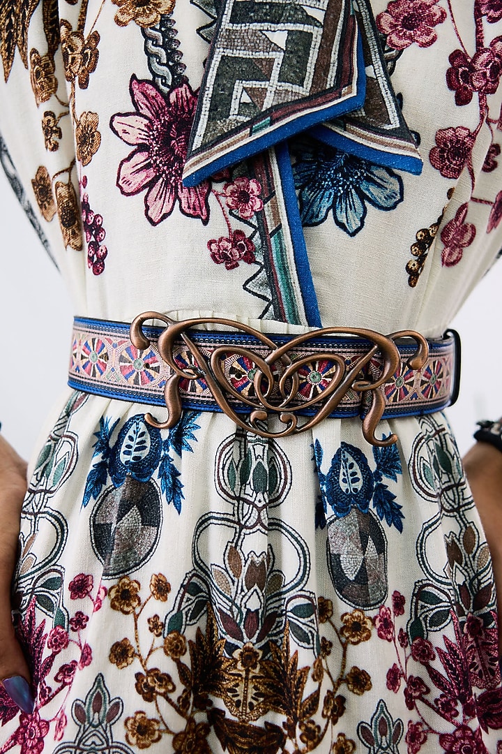 White Vegan Leather Printed Belt by Rajdeep Ranawat at Pernia's Pop Up Shop