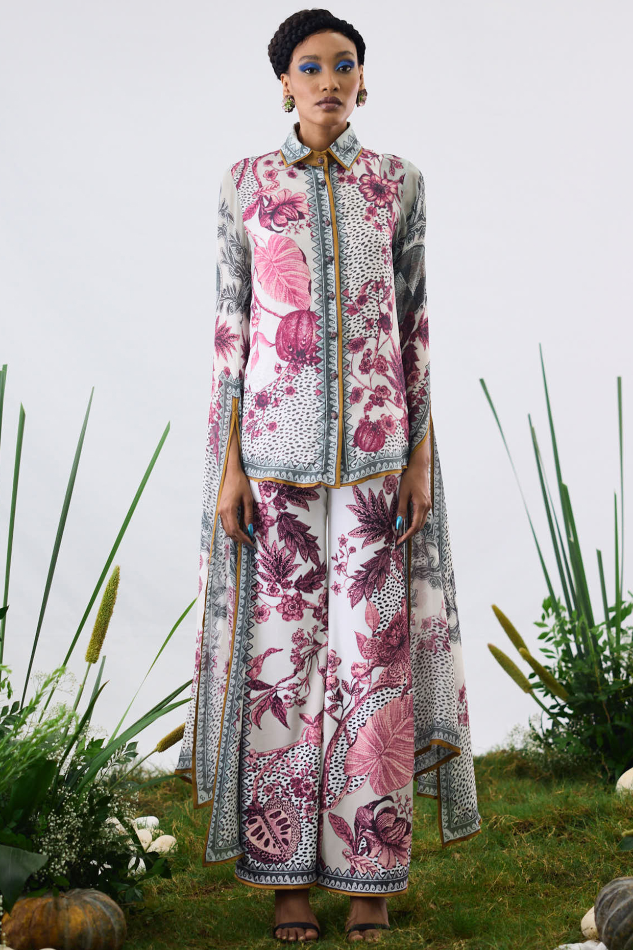 White & Raspberry Silk Printed Shirt by Rajdeep Ranawat at Pernia's Pop Up Shop
