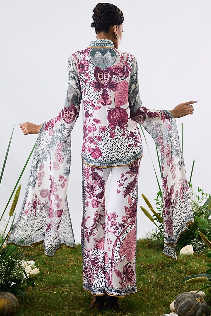White & Raspberry Silk Printed Shirt by Rajdeep Ranawat at Pernia's Pop Up Shop