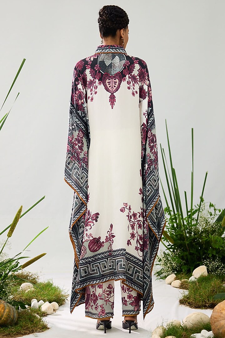 White & Raspberry Modal Satin Printed Pants by Rajdeep Ranawat at Pernia's Pop Up Shop