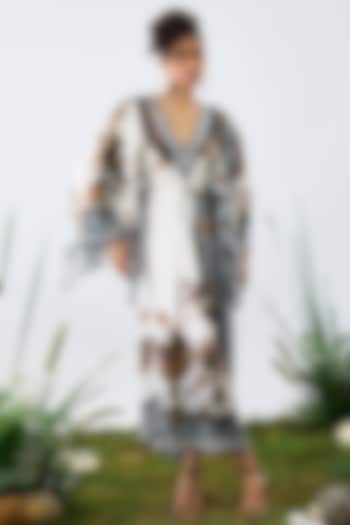 Gold & Black Silk Printed Draped Kaftan Cocktail Dress by Rajdeep Ranawat at Pernia's Pop Up Shop