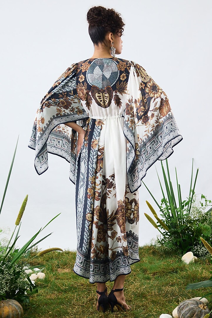 Gold & Black Silk Printed Draped Kaftan Cocktail Dress by Rajdeep Ranawat at Pernia's Pop Up Shop