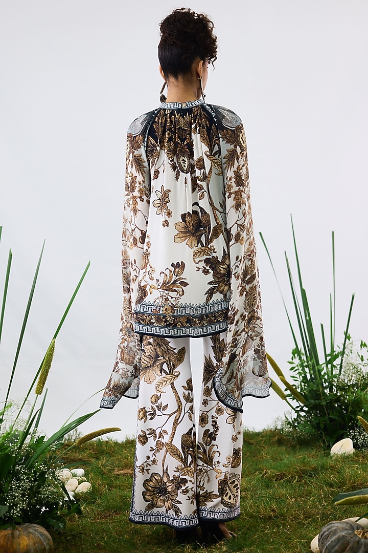 Gold & White Poly Lycra Printed Bell-Bottom Pants by Rajdeep Ranawat at Pernia's Pop Up Shop