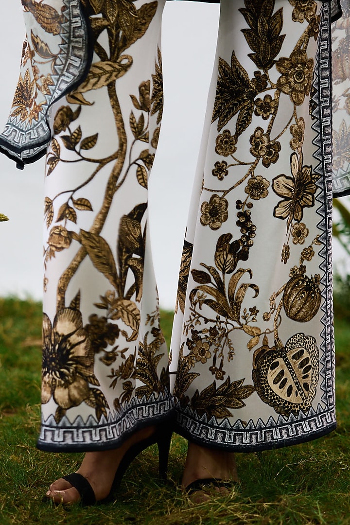 Gold & White Poly Lycra Printed Bell-Bottom Pants by Rajdeep Ranawat at Pernia's Pop Up Shop