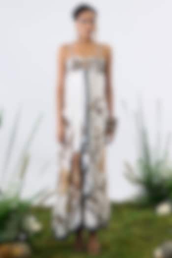 Gold & White Crepe Printed Overlap Off-Shoulder Cocktail Dress by Rajdeep Ranawat at Pernia's Pop Up Shop