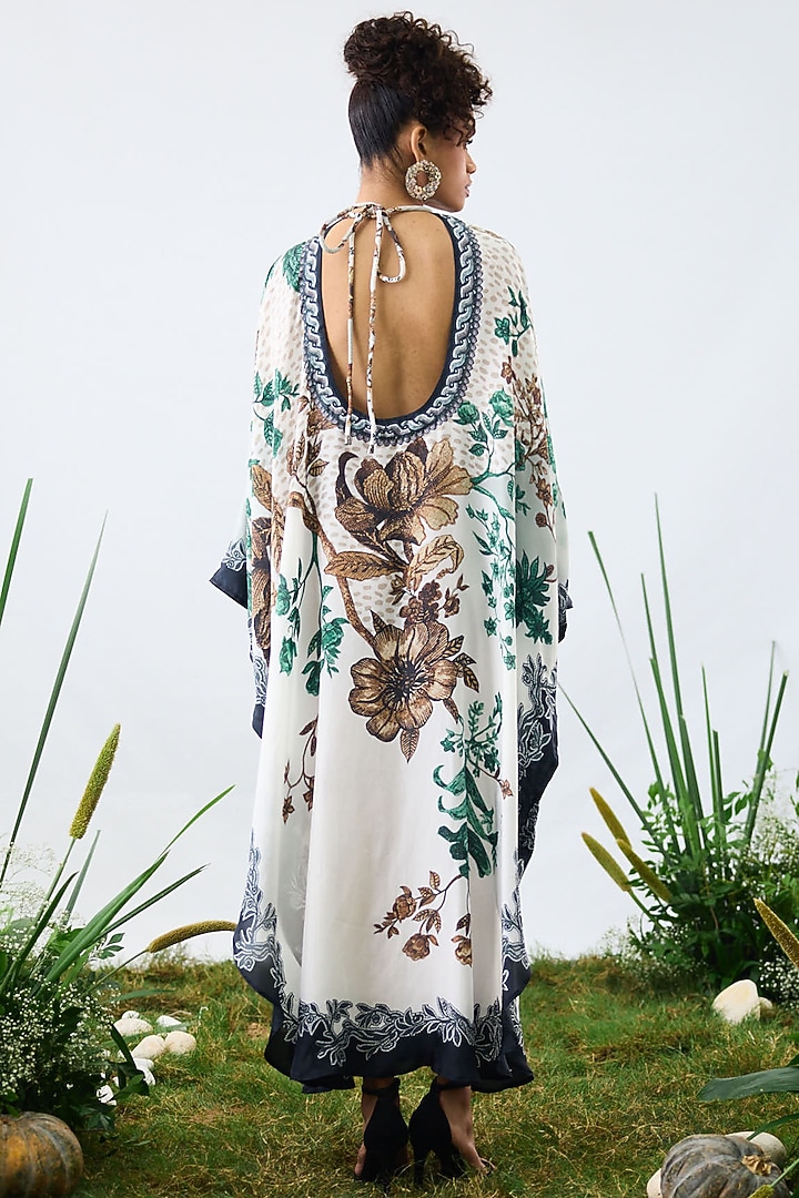 Gold & Emerald Green Silk Printed Kaftan by Rajdeep Ranawat at Pernia's Pop Up Shop