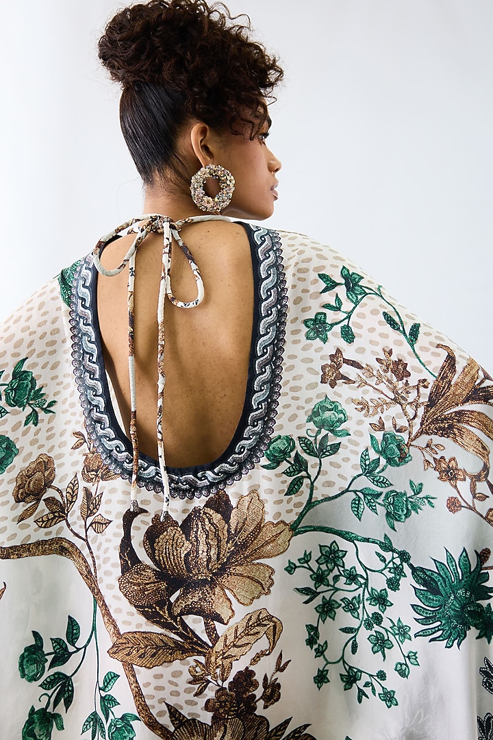 Gold & Emerald Green Silk Printed Kaftan by Rajdeep Ranawat at Pernia's Pop Up Shop