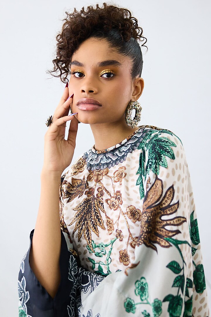 Gold & Emerald Green Silk Printed Kaftan by Rajdeep Ranawat at Pernia's Pop Up Shop