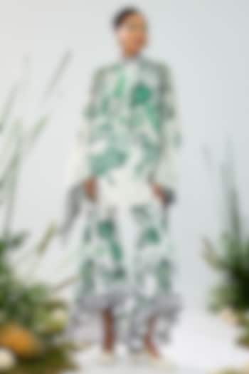 Emerald Green & White Silk & Chiffon Printed Shirt by Rajdeep Ranawat at Pernia's Pop Up Shop