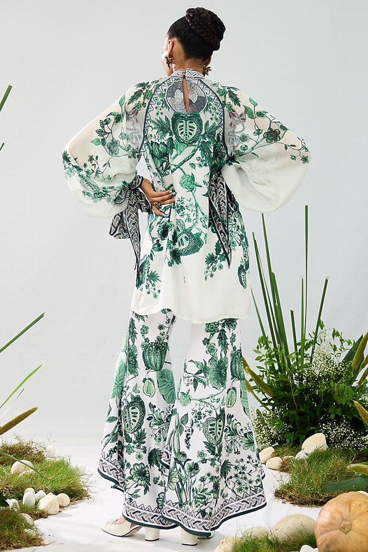 Emerald Green & White Silk & Chiffon Printed Shirt by Rajdeep Ranawat at Pernia's Pop Up Shop