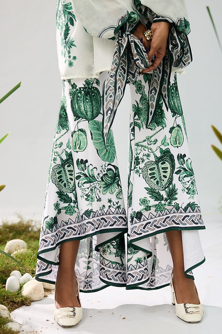 Emerald Green & White Poly Lycra High-Low Pants by Rajdeep Ranawat at Pernia's Pop Up Shop