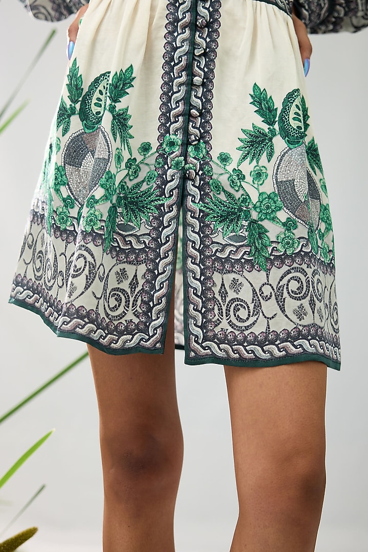 Emerald Green & White Linen Satin Printed Mini Cocktail Dress by Rajdeep Ranawat at Pernia's Pop Up Shop
