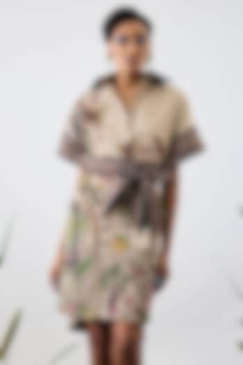 Multi-Colored Cotton Linen Printed Mini Vacation Dress With Belt by Rajdeep Ranawat at Pernia's Pop Up Shop