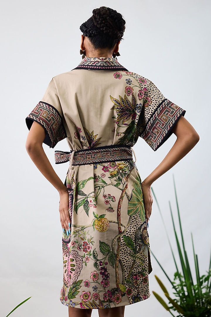 Multi-Colored Cotton Linen Printed Mini Cocktail Dress With Belt by Rajdeep Ranawat at Pernia's Pop Up Shop