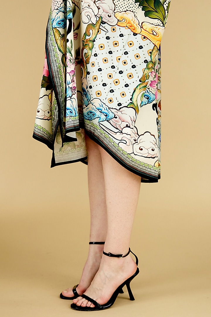 Ivory Cotton Silk Printed Asymmetric Shirt Cocktail Dress by Rajdeep Ranawat at Pernia's Pop Up Shop