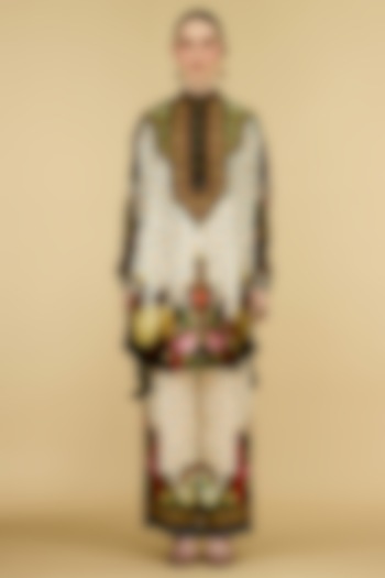 Eggshell-Colored Silk Printed Tunic by Rajdeep Ranawat at Pernia's Pop Up Shop