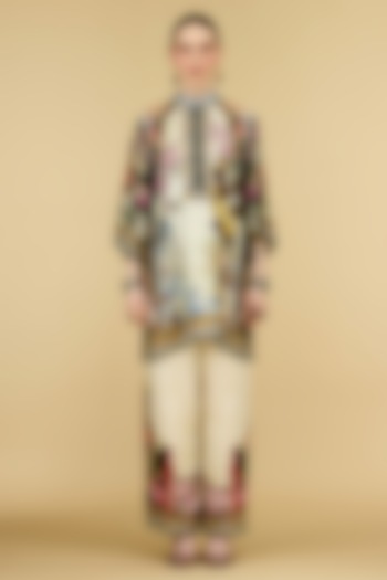 Beige Silk Printed Paneled Tunic by Rajdeep Ranawat at Pernia's Pop Up Shop