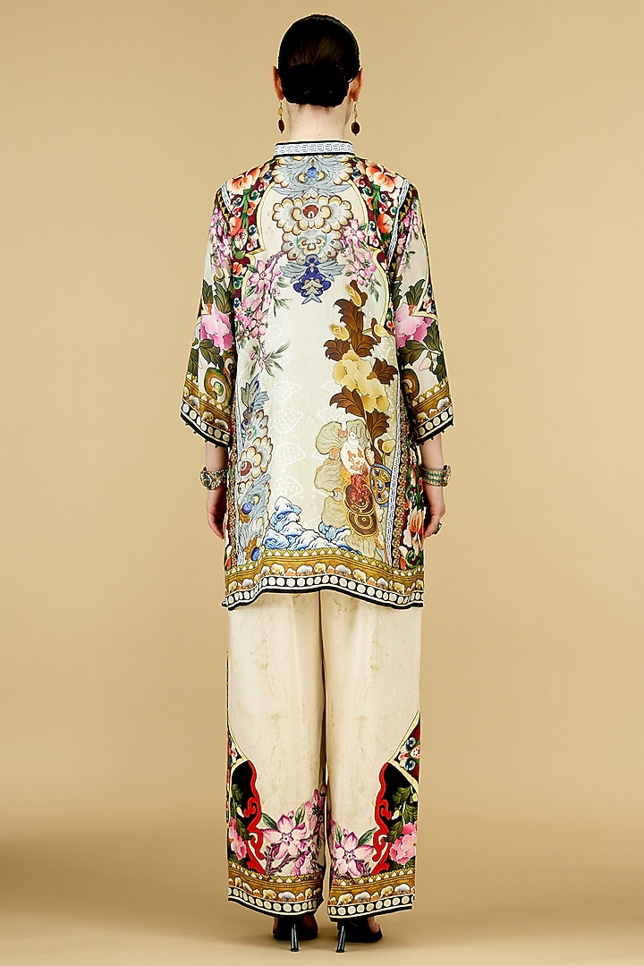 Beige Silk Printed Paneled Tunic by Rajdeep Ranawat at Pernia's Pop Up Shop