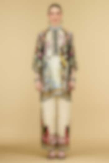Beige Modal Satin Printed Pants by Rajdeep Ranawat at Pernia's Pop Up Shop