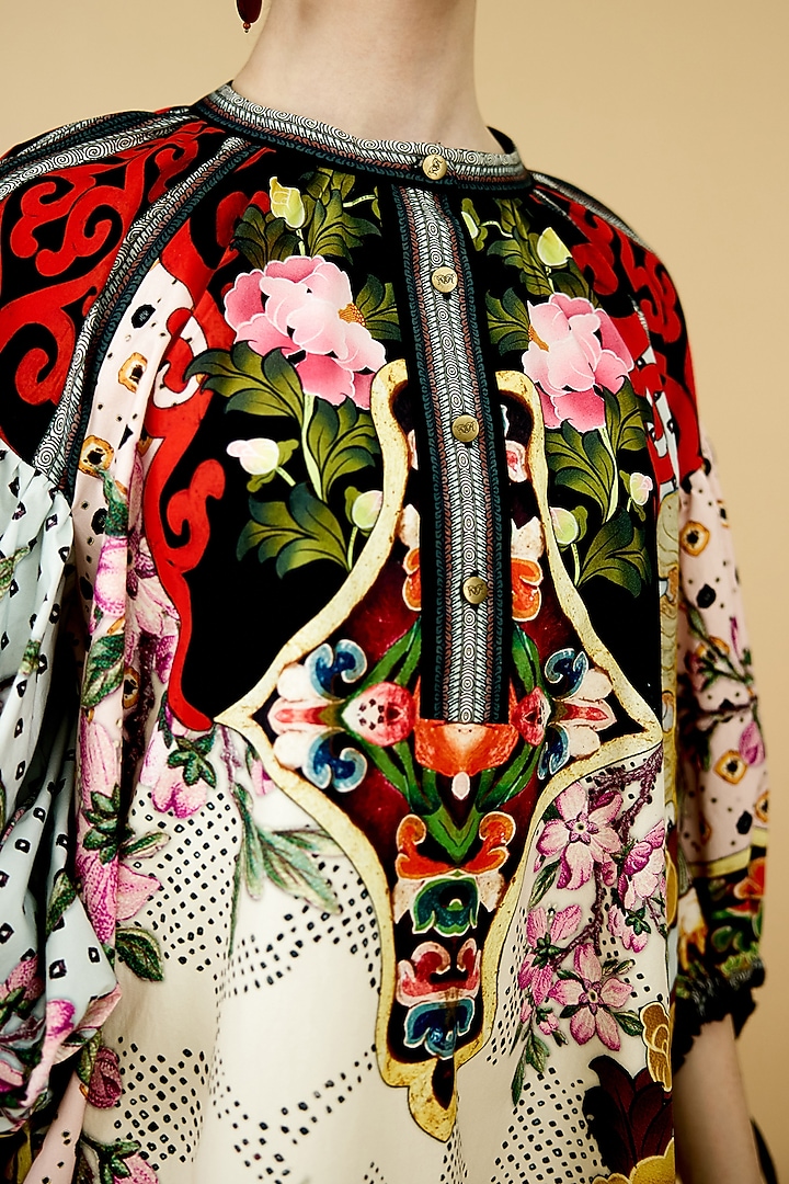Multi-Colored Cotton Poplin Printed Kaftan Vacation Dress by Rajdeep Ranawat at Pernia's Pop Up Shop