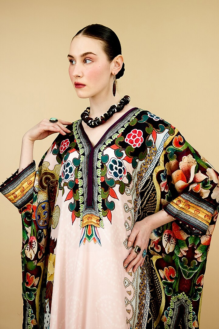 Blush Pink Silk Printed Tunic by Rajdeep Ranawat at Pernia's Pop Up Shop