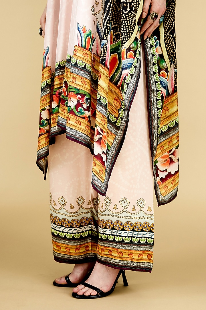 Blush Pink Modal Satin Printed Pants by Rajdeep Ranawat at Pernia's Pop Up Shop