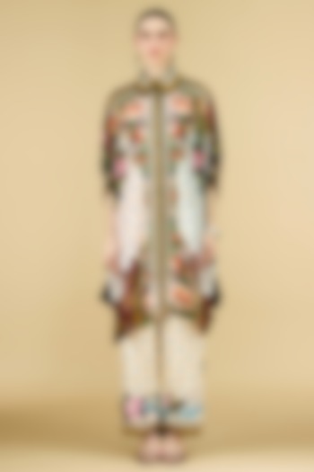 Eggshell-Colored Silk Printed Tunic by Rajdeep Ranawat at Pernia's Pop Up Shop
