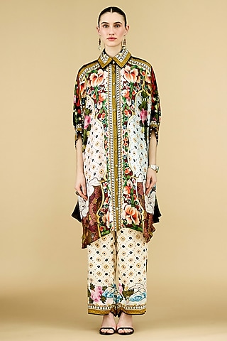 Eggshell-Colored Silk Printed Tunic by Rajdeep Ranawat