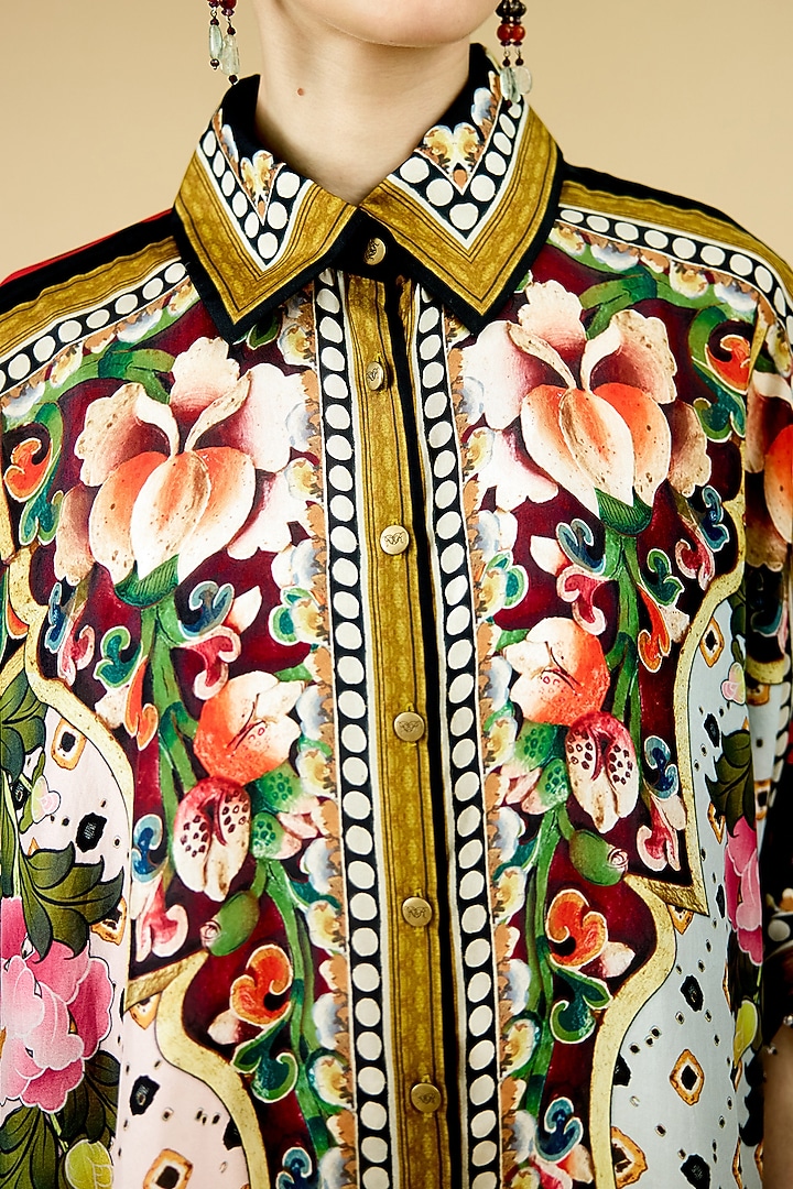 Eggshell-Colored Silk Printed Tunic by Rajdeep Ranawat at Pernia's Pop Up Shop