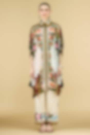 Eggshell-Colored Modal Satin Printed Pants by Rajdeep Ranawat at Pernia's Pop Up Shop
