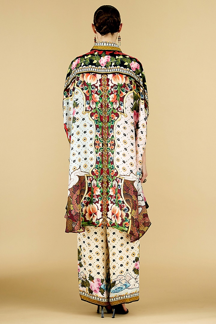 Eggshell-Colored Modal Satin Printed Pants by Rajdeep Ranawat at Pernia's Pop Up Shop
